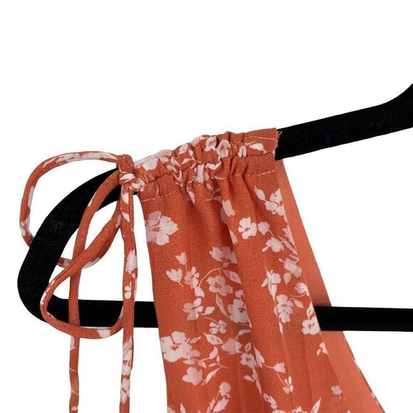 Chelsea28 Sleeveless V-Neck Smocked Tie Shoulder Mini Dress Coral White Medium - Picture 4 of 13